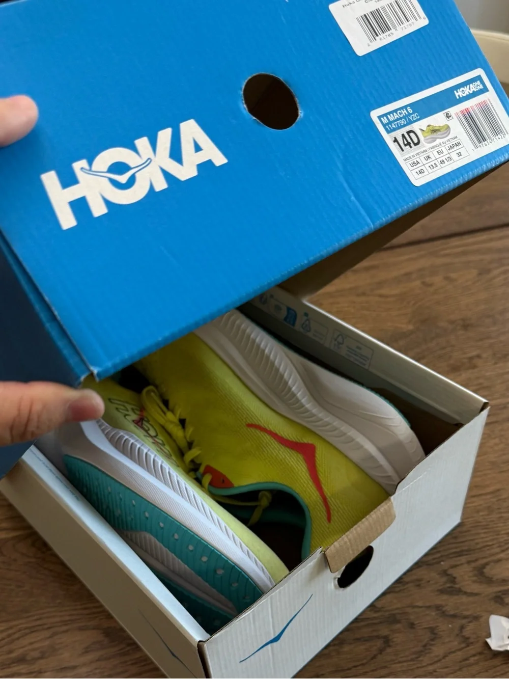 HOKA Mach 6 Yuzu/Cielo Blue Running Shoes Men's Size 14D NIB New in Box